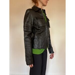 Black Leather Hook and Eye Jacket